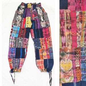 Guatemalan Womens Boho Lounge Yoga Cropped Pants Jogger Huipil Patchwork S